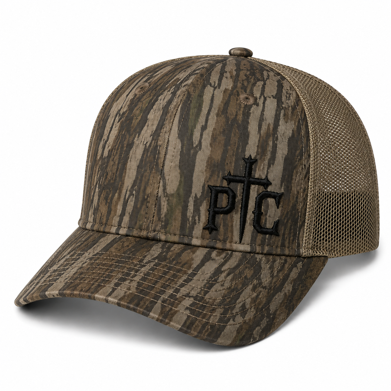 PTC Outdoors Richardson 112 Mossy Oak® Bottomland Trucker Hat – Black Embroidered Logo